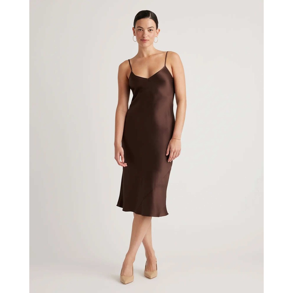 Quince Washable Silk Slip Dress Large Hot Chocolate Brown Mulberry Silk Midi